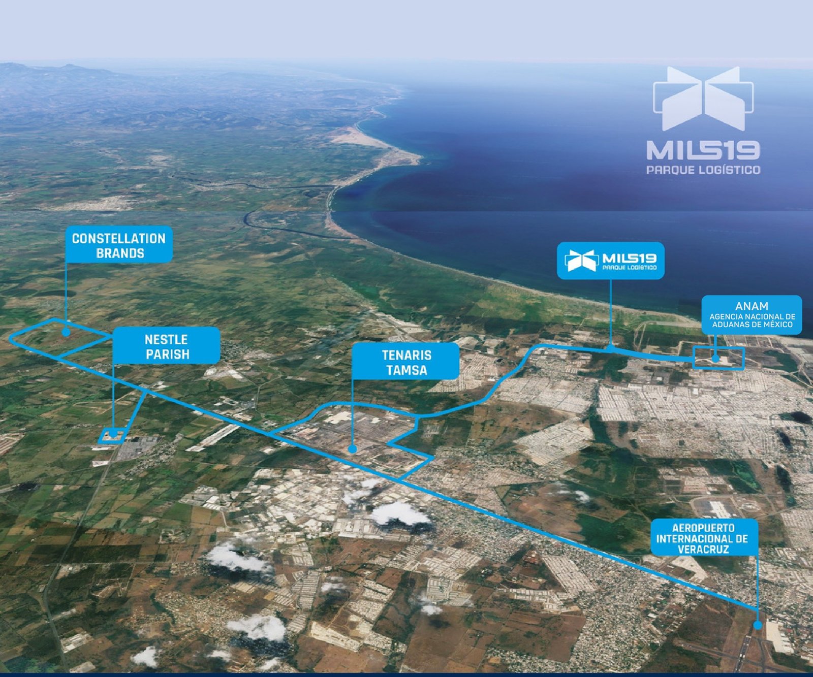 Mapa de ubicación y conectividad logística del Parque Logístico MIL519 en Veracruz